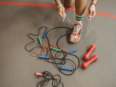 Close up of sports shoes hitting the floor during exercise
